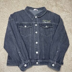 Girls Gray Denim Jacket Snap-Front with Embroidery Size 150 (12)